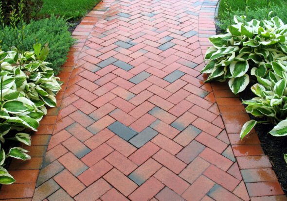 Red clay pavers supplied to public footpath.