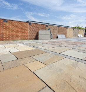 An outdoor display area of stone paving slabs