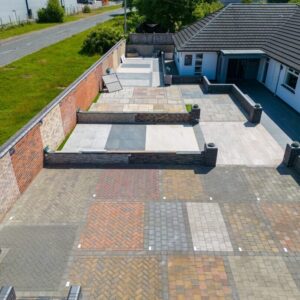 A view of landscaping displays from above.