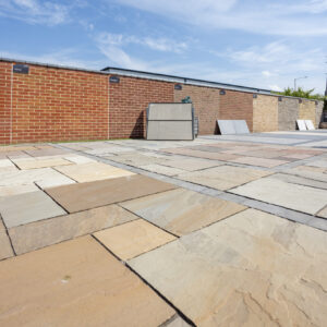 An outdoor display area of paving slabs
