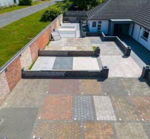 A view of landscaping displays from above.