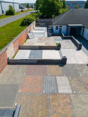 A view of landscaping displays from above.