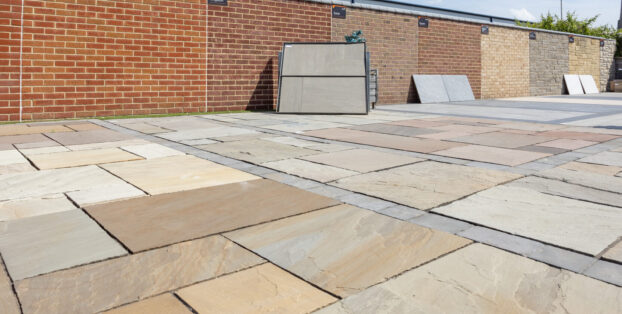 An outdoor display area of stone paving slabs