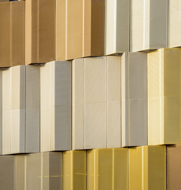 Expanded mesh cladding using multiple gold and cream colours