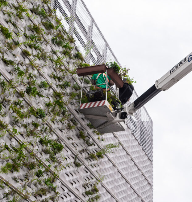 Zero Gravity Eden planting on expanded mesh cladding