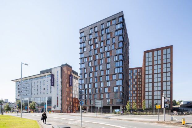 Bevern Dark Multi Stock brick on facade of Belgrade Plaza phase 2