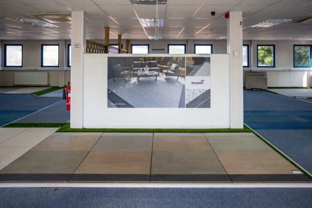 An indoor paving display.