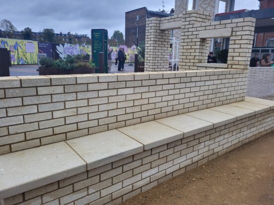 White bricks made of stone in bench form