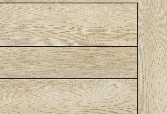 A close up of some pale timber decking.