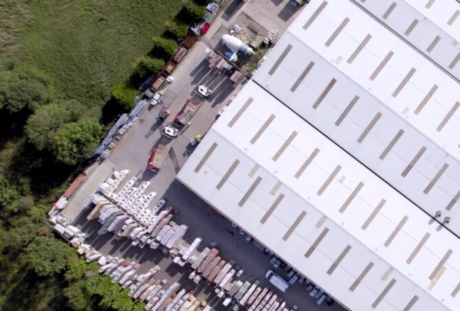 An aerial view of Alfiam's stock yard.