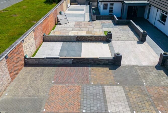 A view of landscaping displays from above.
