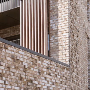 Buff facing brick used on facade of commercial project.